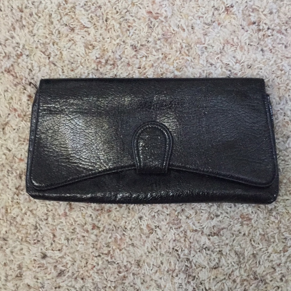 Express black faux leather clutch